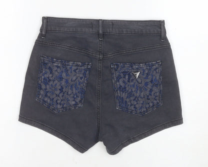 Guess Women's Black Hot Pants, Size 2, Floral Lace Denim