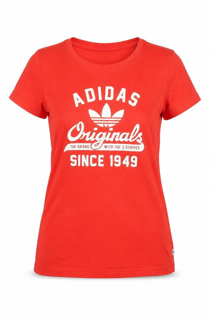 Front view of Adidas Women's Red T-Shirt, size 6, Sporty Casual Style