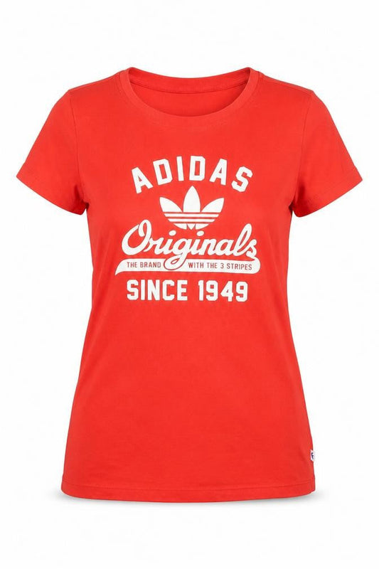 Front view of Adidas Women's Red T-Shirt, size 6, Sporty Casual Style