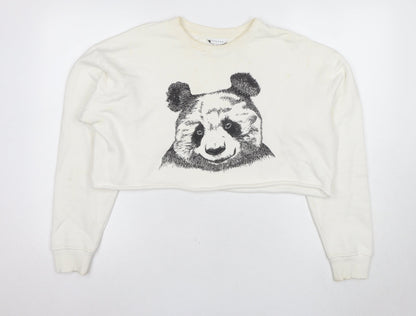 Topshop Women's White Panda Graphic Sweatshirt Size 10