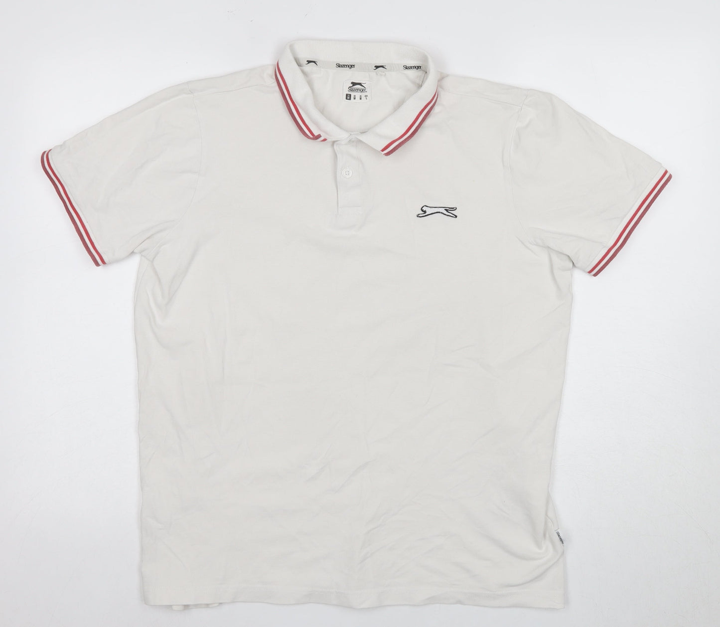 Slazenger Men's White Polo Shirt M Solid Logo