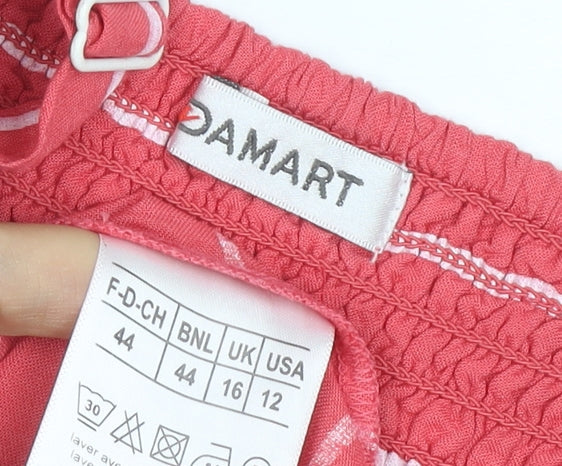 Damart Women's Red A-Line Striped Dress, Size 16, Summer Casual