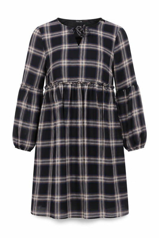 Front view of Jacqueline de Yong Women’s Black Plaid Shift Dress, size UK 10