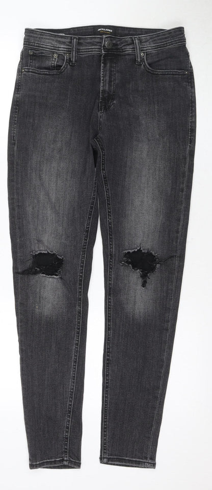Jack & Jones Men's Black Distressed Jeans, Size 32