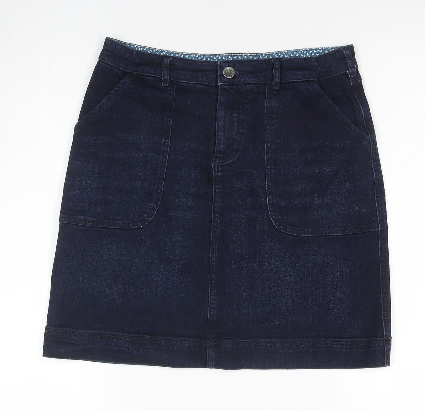 Willow Earth Women's Blue Denim Skirt, Size 8, Mid-Rise, Pockets