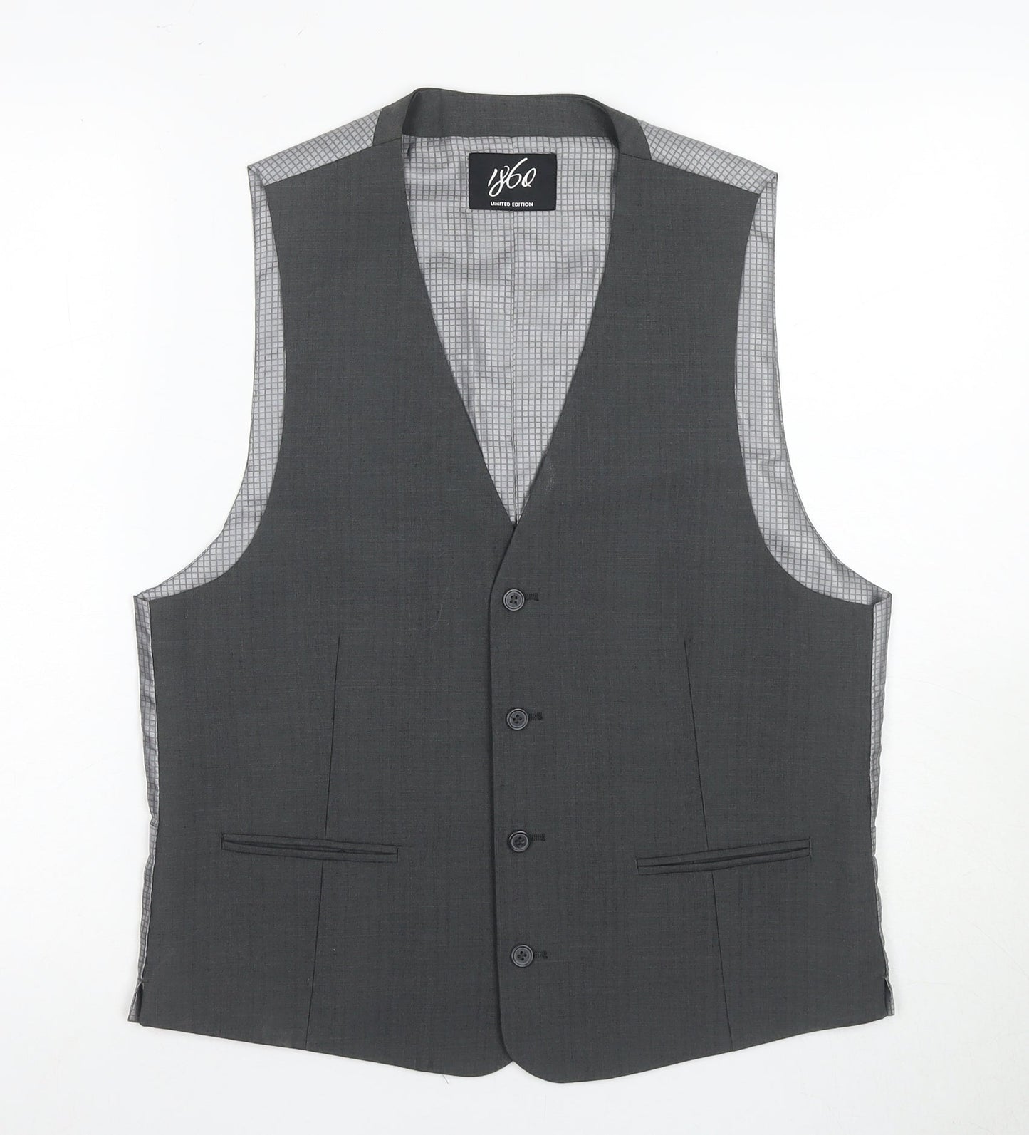 1860 Men's Grey Check Waistcoat, Size 40R