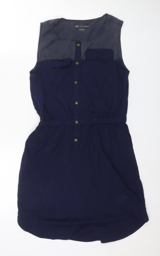 Armani Exchange Women's Blue Silk Shirt Dress, Size 2