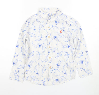 Sunspel Boys White Shark Print Button-Up Shirt, 7 Years