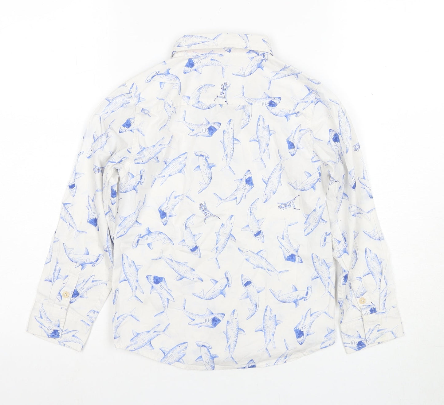 Sunspel Boys White Shark Print Button-Up Shirt, 7 Years