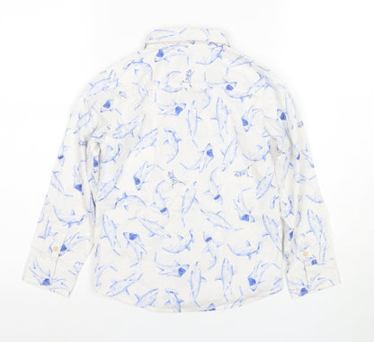 Sunspel Boys White Shark Print Button-Up Shirt, 7 Years