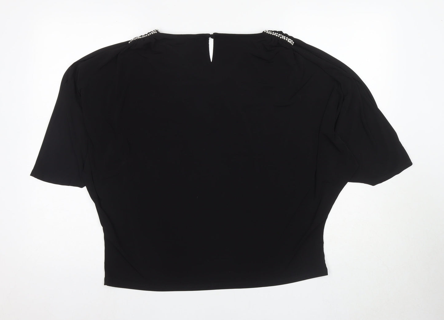 Colebrooke Women's Black Blouse M Beaded Dolman Sleeves
