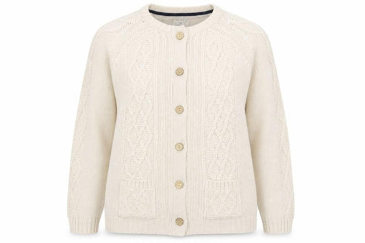 Front view of Country Rose Ivory Cable-Knit Cardigan XL