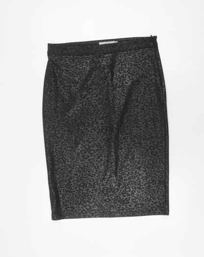 ICHI Women's Black Animal Print Pencil Skirt L