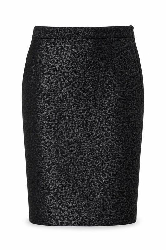 Front view of ICHI Women's Black Animal Print Pencil Skirt L