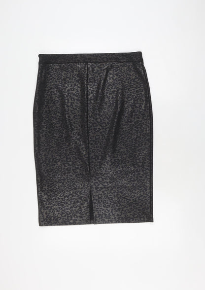 ICHI Women's Black Animal Print Pencil Skirt L