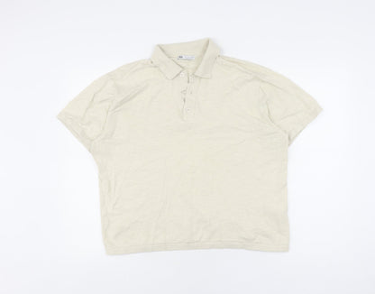 Zara Men's Beige Cotton Polo Shirt Size S Casual