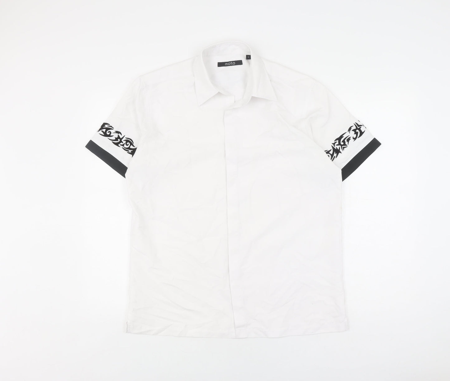 Moto Men's White Tribal Graphic Shirt M Short Sleeve