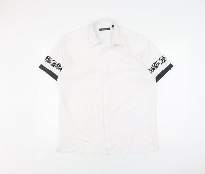 Moto Men's White Tribal Graphic Shirt M Short Sleeve