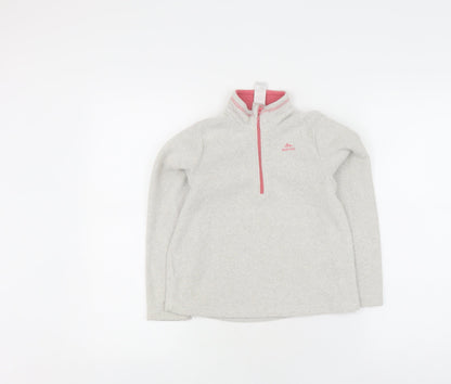Decathlon Girls Grey Fleece Hoodie, Size 7-8 Years, 1/2 Zip