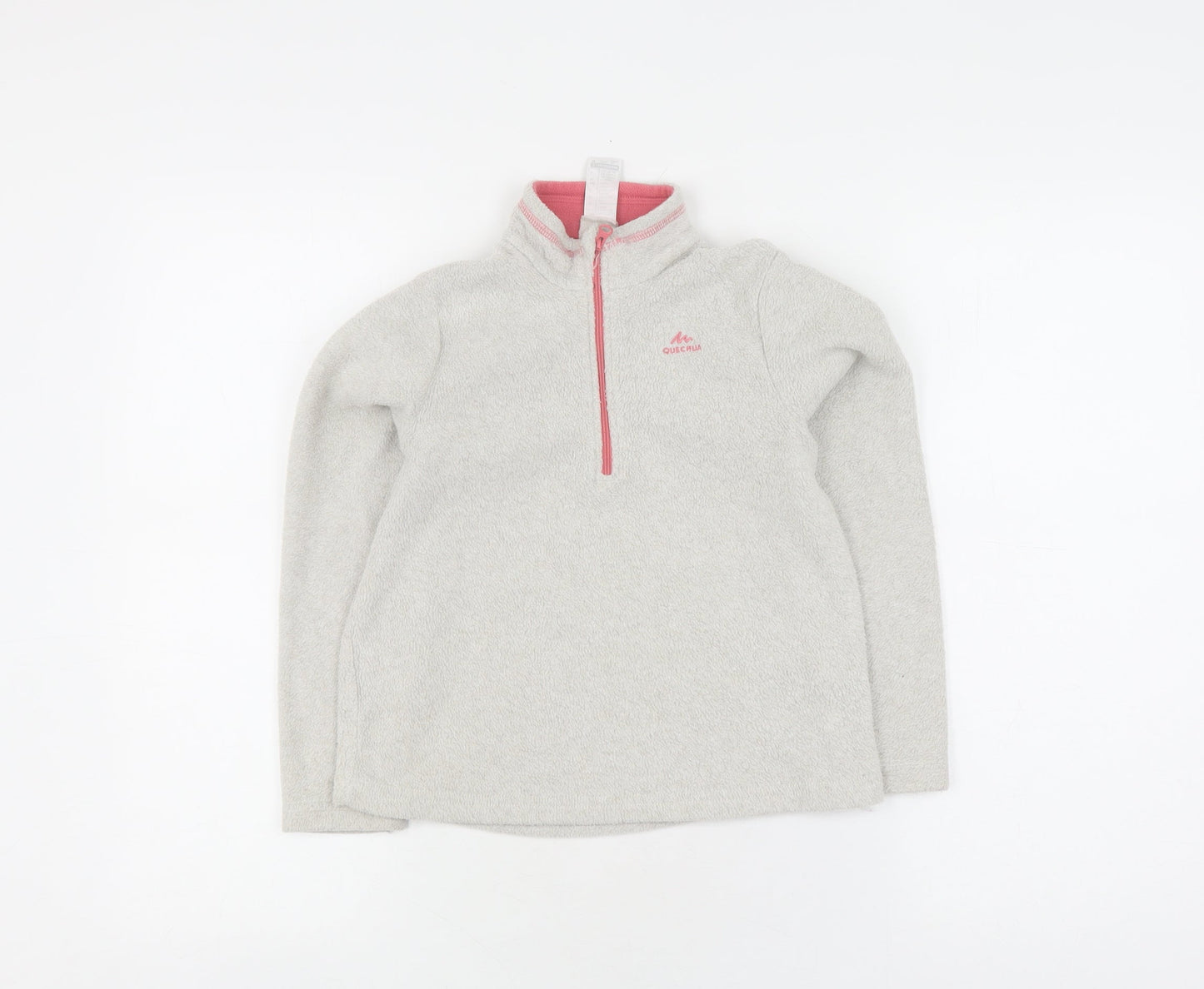 Decathlon Girls Grey Fleece Hoodie, Size 7-8 Years, 1/2 Zip