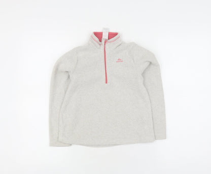 Decathlon Girls Grey Fleece Hoodie, Size 7-8 Years, 1/2 Zip
