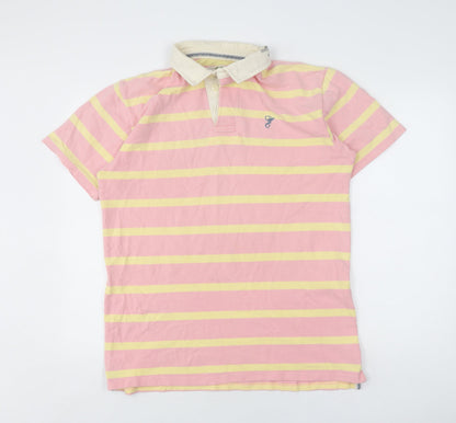 Ouda Men's Pink Striped Polo Shirt, Size M, Casual