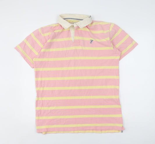 Ouda Men's Pink Striped Polo Shirt, Size M, Casual