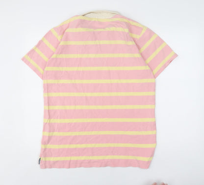 Ouda Men's Pink Striped Polo Shirt, Size M, Casual