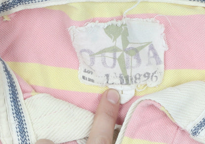 Ouda Men's Pink Striped Polo Shirt, Size M, Casual