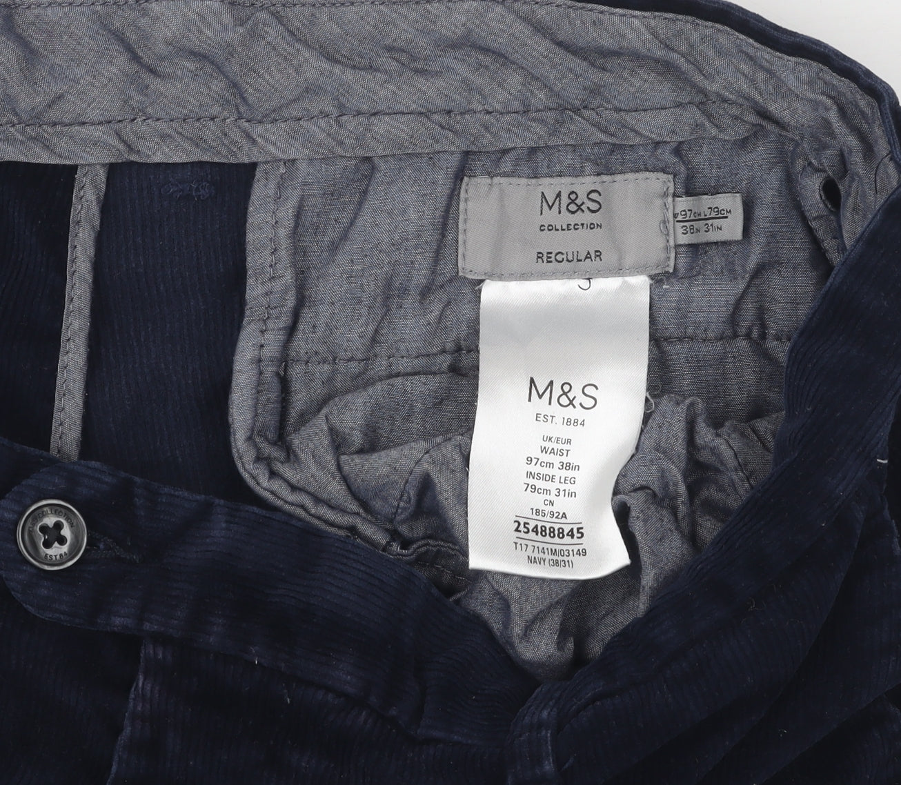 Marks and Spencer Men’s Blue Corduroy Trousers 38