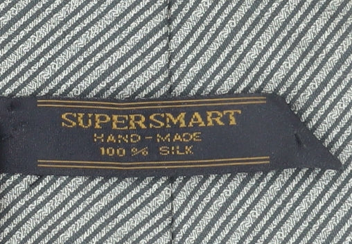 SUPERSMART Men's Grey Striped Silk Slim Tie