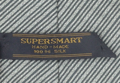 SUPERSMART Men's Grey Striped Silk Slim Tie