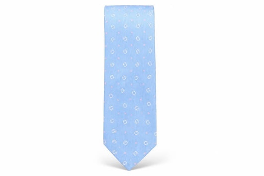 Mens T.M.Lewin Blue Geometric 100% Silk Pointed Tie