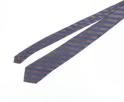 Tasso Elba Men's Brown Blue Striped Silk Slim Tie