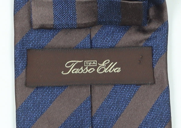 Tasso Elba Men's Brown Blue Striped Silk Slim Tie