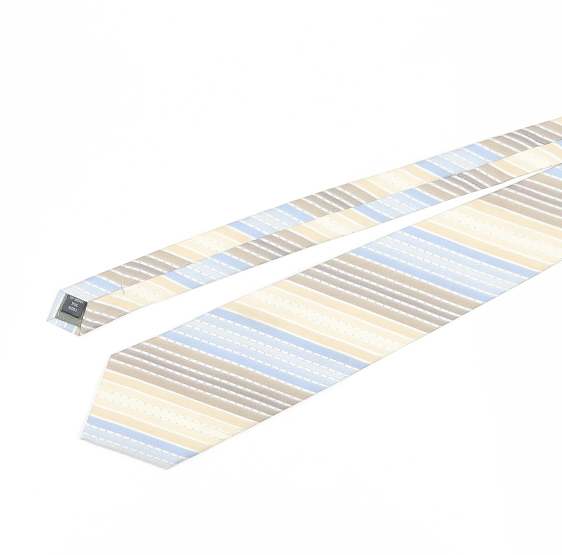 Thomas Nash Men's Silk Striped Tie in Beige and Blue