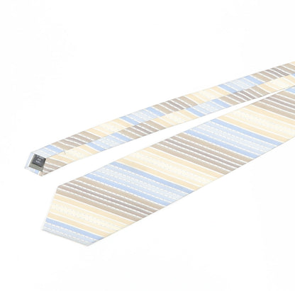 Thomas Nash Men's Silk Striped Tie in Beige and Blue