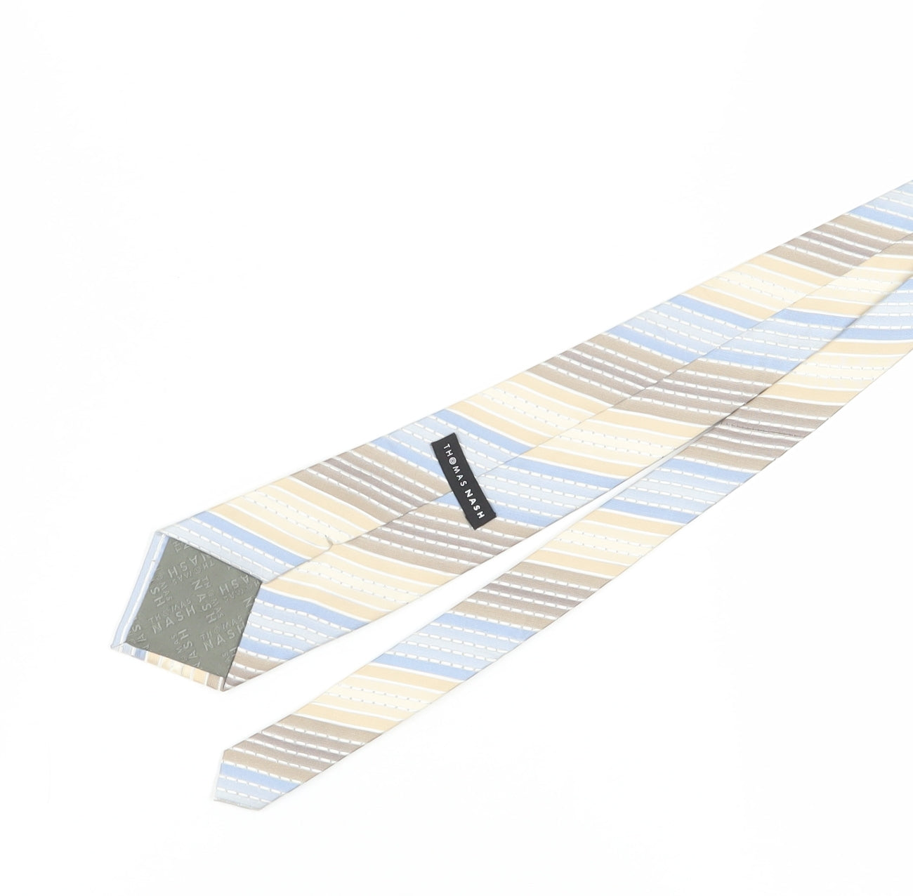 Thomas Nash Men's Silk Striped Tie in Beige and Blue