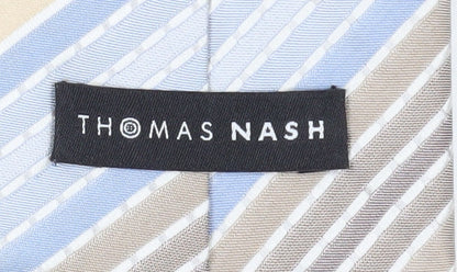 Thomas Nash Men's Silk Striped Tie in Beige and Blue