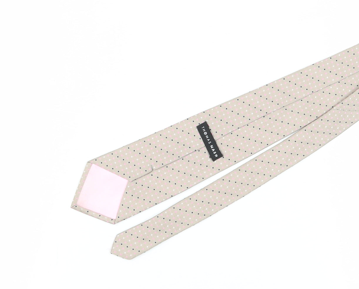Thomas Nash Men's Beige Silk Polka Dot Tie, One Size