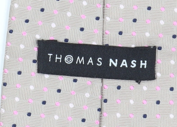 Thomas Nash Men's Beige Silk Polka Dot Tie, One Size