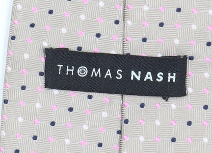 Thomas Nash Men's Beige Silk Polka Dot Tie, One Size