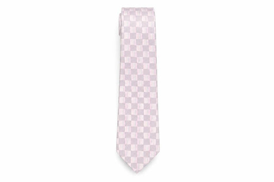 Front view of Thomas Nash Men's Pink Checked Silk Tie