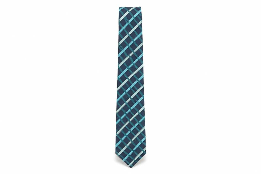 Mens T.M.Lewin Blue Geometric 100% Silk Slim Tie