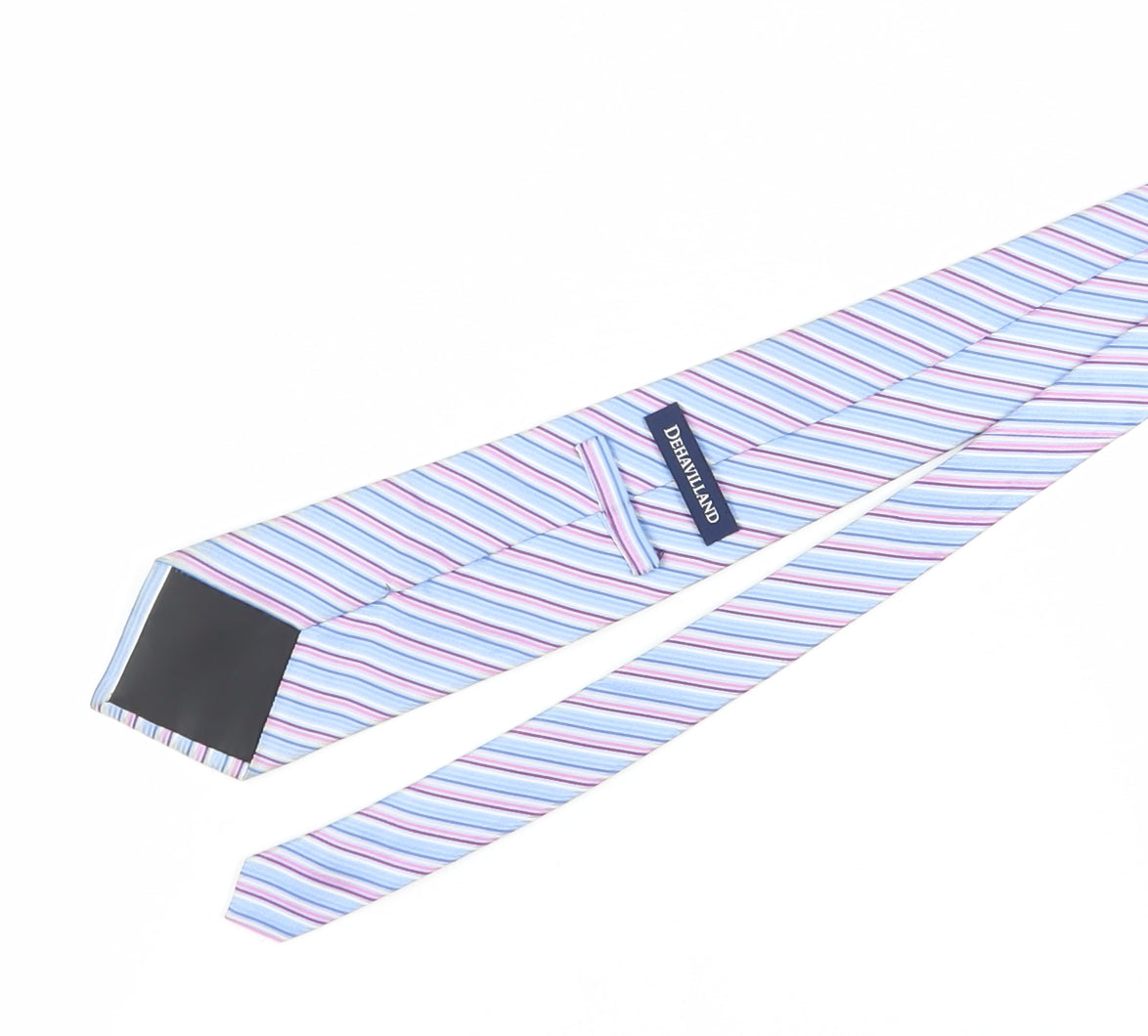 Mens Dehavilland Blue Striped 100% Silk  Tie