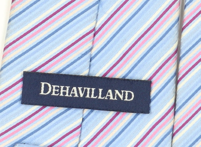 Mens Dehavilland Blue Striped 100% Silk  Tie