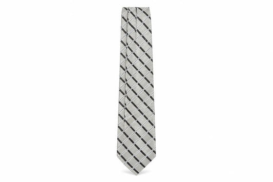 Front view of Thomas Nash Men's Grey Checked Polyester Tie One Size