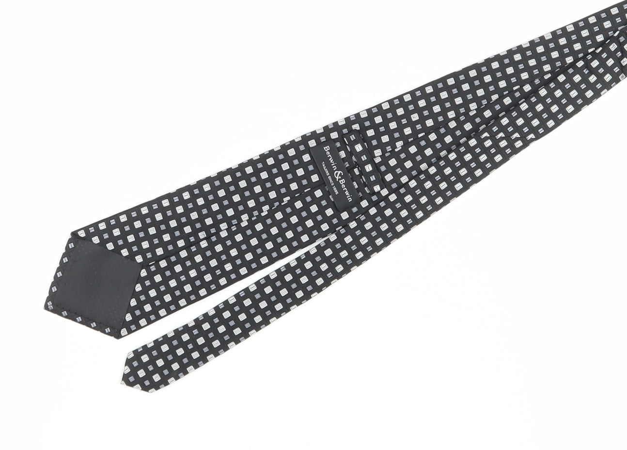 Mens Berwin & Berwin Black Geometric 100% Silk Slim Tie