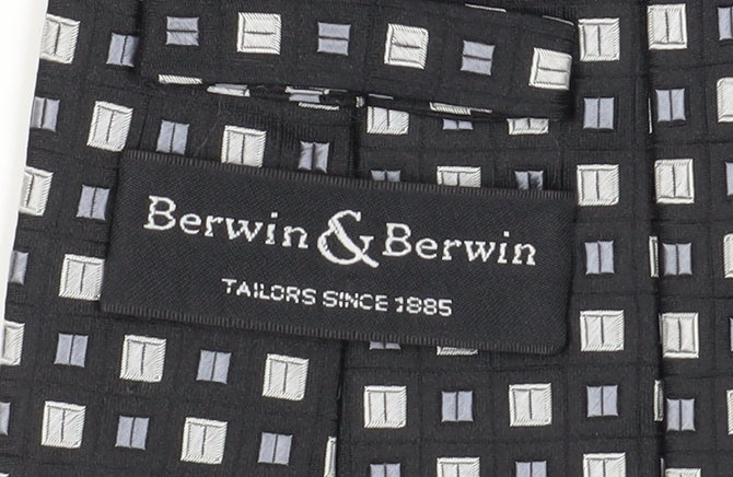 Mens Berwin & Berwin Black Geometric 100% Silk Slim Tie