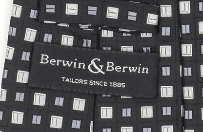 Mens Berwin & Berwin Black Geometric 100% Silk Slim Tie